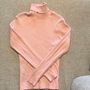Pink Ribbed juniors Turtleneck Sweater